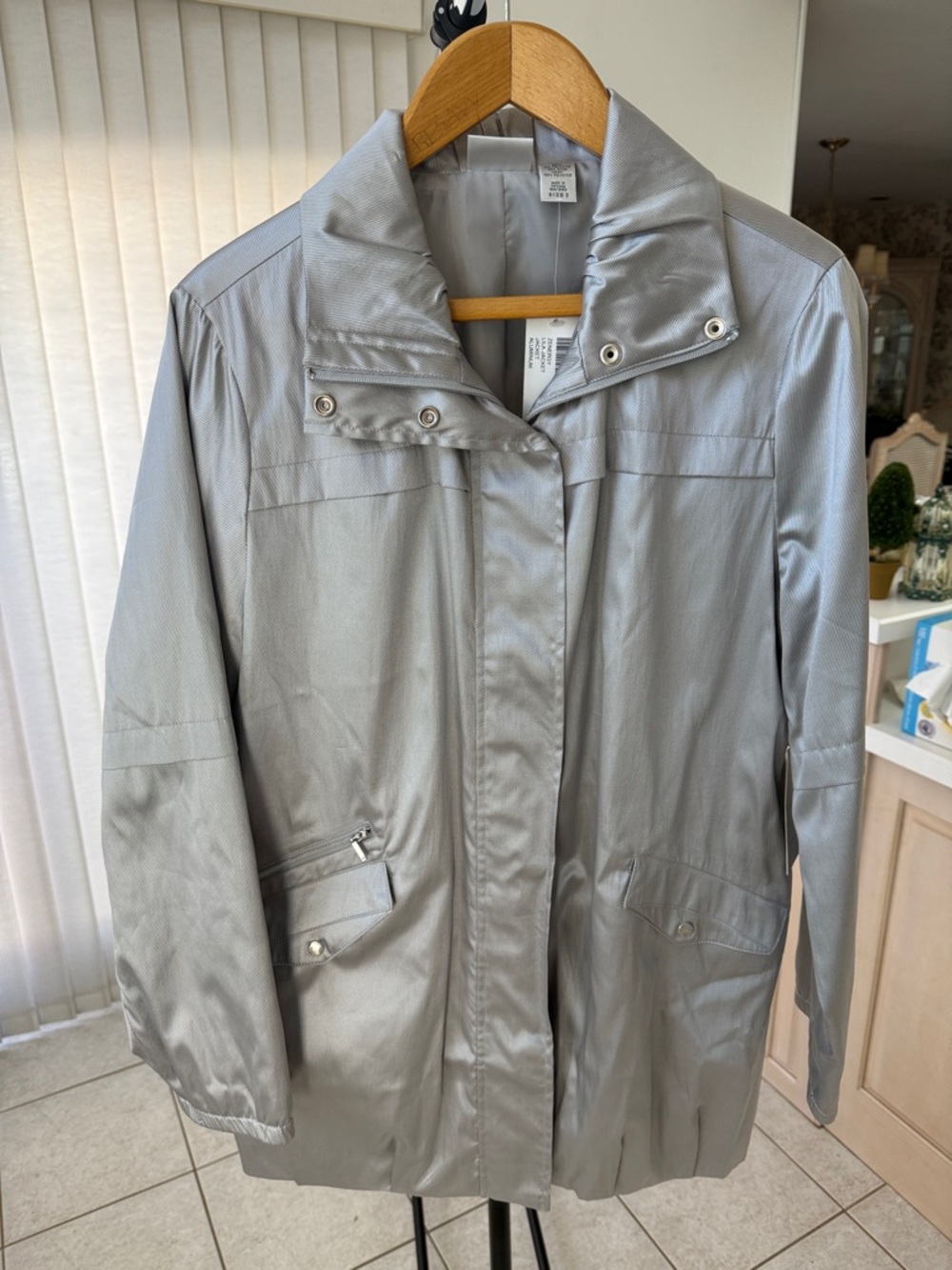 Chico's Silver Light-Gray Women's Water-Resistant Trench